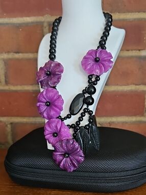 Handcrafted Purple Floral Bead Necklace